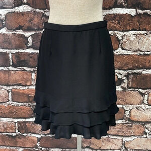 Kenzo Skirt Pencil Straight Ruffles Black Silk Size 38 US 6 Small